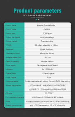 recibo termal de la posición del IOS de 58m m USB Mini Bluetooth Printer For Android